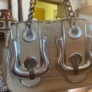 Fendi Straw and Silver Double Buckle Bag